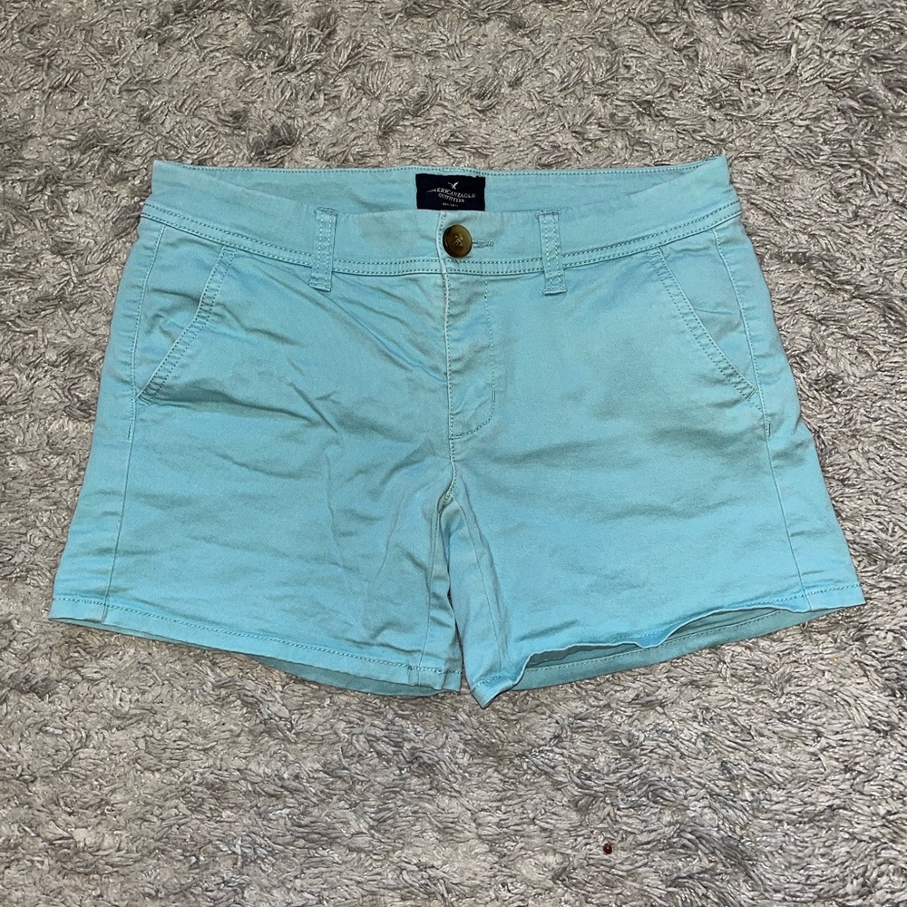Teal Khaki Material Shorts